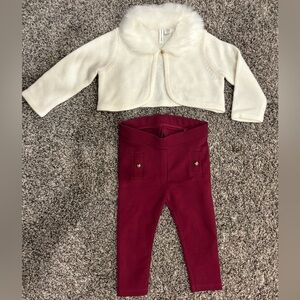 Janie and jack ponte pant and crop cardigan with faux fur